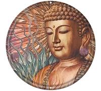 Curteny 12x12inch,Round Metal Tin Sign Rustic Wall Decor,Buddha,Round Metal Sign Plaque for Home Garden Kitchen Bar Cafe Restaurant Garage Retro Vintage Wall Art,metal wreath sign