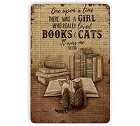 Curteny Kitten Metal Tin Sign,There was A Girl Who Really Loved Books Cats Vintage Poster Plaque Sign for Home Restaurant Kitchen Wall Decor Best Family Decor Gift 5.5X8 Inch