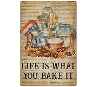 Curteny Metal Tin Retro Sign Dictionary Life is What You Bake It Pub,Club,Bar,Restaurant,Coffee bar, Vintage Art Wall Poster Plaque Decor 5.5x8 Inch