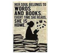 Curteny Metal Vintage Tin Sign Decor Her Soul Belongs to Words and Books Vertical Poster, Book Lover Gift, Book Poster, Gift for Girl Women Wall Poster Plaque 5.5x8 Inch