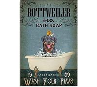 Curteny Rottweiler Dog Bath Soap Bathroom Metal Tin Sign,Wash Your Paws Bathroom Vintage Tin Signs Office Bar Sign Cafe Farmhouse Wall Decoration Art 8X12 Inches