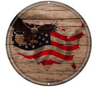 Curteny Round Metal Tin Sign, Eagle Shield American Flag, USA Flag with Eagle, 12x12 Inch Wall Art Sign, Suitable for Home and Kitchen Decor