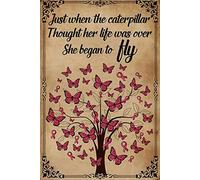 Curteny Vintage Metal Tin Sign Breast Cancer Caterpillar Thought Her Life was Over She Began to Fly Poster Wall Poster Plaque for Home Kitchen Bar Pub Club Coffee Shop Decor 8x12 Inch