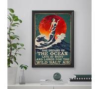 Curteny Vintage Metal Tin Sign Mermaid She Dreams of The Ocean Late at Night and Longs for The Wild Salt Air Vintage Poster, Hippie Mermaid Swimming Vintage Canvas Wall Poster Plaque 5.5x8 Inch
