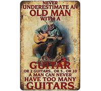 Curteny Vintage Metal Tin Sign Never Underestimate an Old Man with A Guitar Tin Sign Wall Poster Plaque for Home Kitchen Bar Pub Club Coffee Shop Decor 5.5x8 Inch