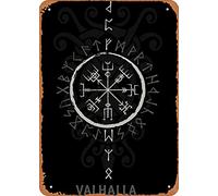 Curteny Vintage Wall Poster Metal Plaque Vikings Valhalla Vegvisir Metal Sign Home Decor Wall Art Decoration for Garage Bar Restaurant Kitchen Cafe Pub 6x8 Inch Wall Art Sign Wall Decor
