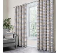 Curtina Arcadia Woven Geometric Natural Chenille Pair Of Eyelet Curtains
