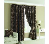 Curtina Belgravia Floral Pencil Pleat Lined Curtains, Chocolate, 46 x 54 Inch