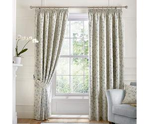 Curtina Bird Trail-Jacquard Lined Pencil Pleat Curtains, Duck Egg, 46" Width x 54" Drop (117 x 137cm)