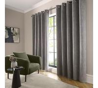 Curtina Boucle Chenille Woven Grey Blackout Eyelet Curtains