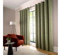 Curtina Boucle Chenille Woven Green Blackout Eyelet Curtains