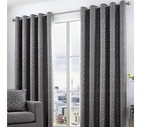 Curtina Camberwell Modern Geo Jacquard Dark Grey Eyelet Curtains