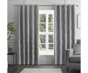 Curtina - Chateau - Jaquard Pair of Eyelet Curtains - 66" Width x 54" Drop (168 x 137cm) in Silver