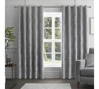 Curtina - Chateau - Jaquard Pair of Eyelet Curtains - 66" Width x 90" Drop (168 x 229cm) in Silver