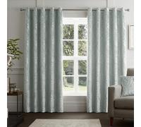 Curtina - Duck Egg Blue Damask Curtains W66 x L72 (168 x 183cm) - Light Blue Jacquard Eyelet Curtains - Botanical Luxury Curtains & Drapes for Living Room & Bedroom - Traditional Drapes/Door Curtain