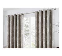 'Elmwood' Metallic Sheen Jacquard Pair of Eyelet Curtains Curtina Stone 117cm width x 183cm drop