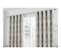 Curtina Elmwood Floral Print Eyelet Lined Curtains, Silver, 90 x 90 Inch