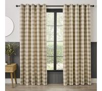 Curtina Everett Eyelet Curtains, Living Room, 117 x 137 cm, Natural, 100% Recycled Polyester, Light Filtering, Jacquard Woven, Checkered Pattern