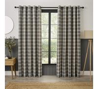 Curtina Everett Eyelet Curtains, Living Room, 229 x 183 cm, Grey, 100% Recycled Polyester, Light Filtering, Jacquard Woven Check Pattern