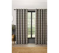 Curtina Everett Eyelet Curtains, Living Room, 168 x 229 cm, Grey, 100% Recycled Polyester, Light Filtering, Jacquard Woven Check Pattern