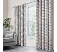 Curtina - Grey Woven Curtains W66 x L90 (168 x 229cm) - Geometric Eyelet Curtains in Grey/Natural Tones - Chenille Pattern Drapes for Living Room/Bedroom - Door Curtain - Arcadia Collection