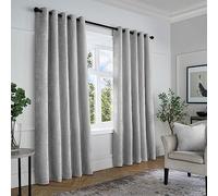 'Textured Chenille' Textured Pair of Eyelet Curtains Curtina Grey 168cm width x 229cm drop