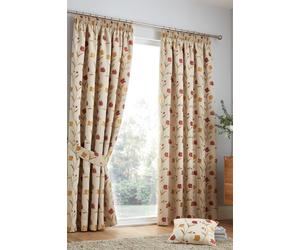 Curtina 'Juliette' Floral Jacquard Fully Lined Pair of Pencil Pleat Curtains in Red | Size: 168 cm width x 183 cm drop Curtina Red 168 cm width x 183 cm drop