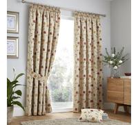 Curtina Juliette Floral Jacquard Fully Lined Pair Of Red Pencil Pleat Curtains
