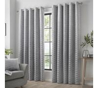 Curtina Kendal Textured Weave Pair Of Silver Eyelet Curtains