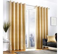 Curtina Leopard-Lined Eyelet Curtains, Jacquard Woven Ochre, 46" Width x 72" Drop (117 x 183cm)