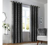 Curtina - Marco - Jacquard Pair of Eyelet Curtains - 46" Width x 72" Drop (117 x 183cm) in Slate