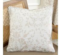 Curtina - Natural Linen Floral & Bird Woven Cushion (43 x 43cm) - Cream Flower Cushion for Living Room/Bedroom - Beige Filled Cushion (Cushions with Covers Included) - Matching Curtains Available