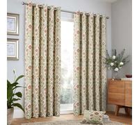 'Estelle' Woven Floral Pair of Eyelet Curtains Curtina Natural 168cm width x 183cm drop