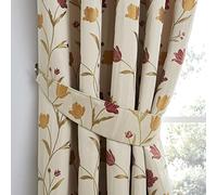 Curtina - Natural & Red Floral Curtain Tie Backs - Cream Curtain Tiebacks - Red Floral/Botanical Curtains Holdbacks - Red Flower Tie Backs - Vintage/Traditional Tie Backs