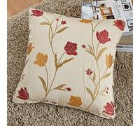 Curtina - Natural & Red Floral Cushion (43 x 43cm) - Red Flower Cushion - Jacquard Cushion in Natural Cream/Beige - Cushion Inserts with Covers Included