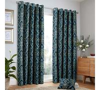 Curtina - Navy Blue Floral Woven Curtains W90 x L90 (229 x 229cm) - Dark Blue Eyelet Curtains with Flowers - Traditional Curtains & Drapes for Living Room & Bedroom - Botanical Jacquard Curtains
