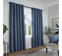 'Textured Chenille' Textured Pair of Eyelet Curtains Curtina Navy 168cm width x 229cm drop
