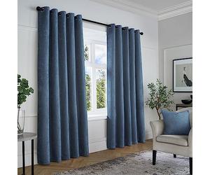Curtina - Navy Blue Woven Eyelet Curtains W90 x L90" (229 x 229cm) - Textured Chenille Drapes in Dark Blue - Luxury for Bedroom/Living Room
