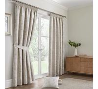 Curtina - Pale Beige Leaf Curtains W66 x L72 (168 x 183cm) - Cream Pencil Pleat Curtains with Floral Leaves - Fruit Tree Curtains in Ivory - Luxury Curtains & Drapes for Bedroom/Living Room
