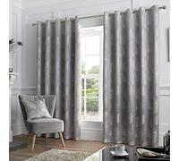 Curtina - Peacock Feather Eyelet Curtains W46 x L72 (117 x 183cm) - Silver Bird Design for Living Room/Bedroom - Luxury Drapes