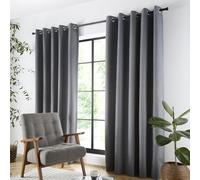 Curtina Plain Twill Woven Charcoal Blackout Eyelet Curtains