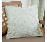 Curtina - Sage Green Floral & Bird Woven Cushion (43 x 43cm) - Vintage Green Flower Cushion for Living Room/Bedroom - Green Filled Cushion (Cushions with Covers Included) - Matching Curtains Available