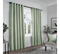 Curtina - Sage Green Woven Curtains W90 x L72 (229 x 183cm) - Light Green Eyelet Curtains - Textured Chenille Curtains in Green - Luxury Curtains & Drapes for Bedroom/Living Room - Weave Drapes