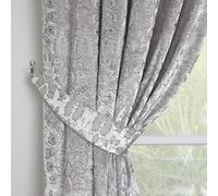 Curtina - Silver Damask Curtain Tie Backs - Silver Velvet Curtain Tiebacks - Silver Floral/Botanical Curtains Holdbacks - Silver Curtains Holdbacks