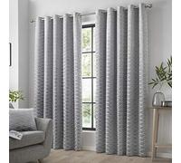 Curtina Silver Geometric Jacquard Curtains W66 x L90 - Eyelet - Thermal Blackout Drapes - 2 Panels - Silver Leaf Window Treatment for Bedroom & Living Room