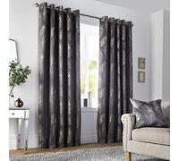 Curtina - Slate Grey Peacock Curtains W66 x L90 (168 x 229cm) - Dark Grey Bird Feather Curtains - Peacock Feather Curtains - Luxury Grey Eyelet Curtains & Drapes for Living Room/Bedroom