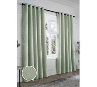 Curtina Textured Chenille Pair of Lined Eyelet Curtains Green