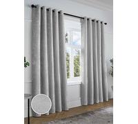Curtina Textured Chenille Pair of Lined Eyelet Curtains Grey