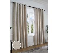 Curtina Textured Chenille Pair of Lined Eyelet Curtains Natural