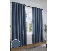 Curtina Textured Chenille Pair of Lined Eyelet Curtains Navy